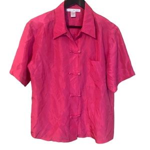 Vintage 90’s hot pink silk loose fit short sleeve button up shirt